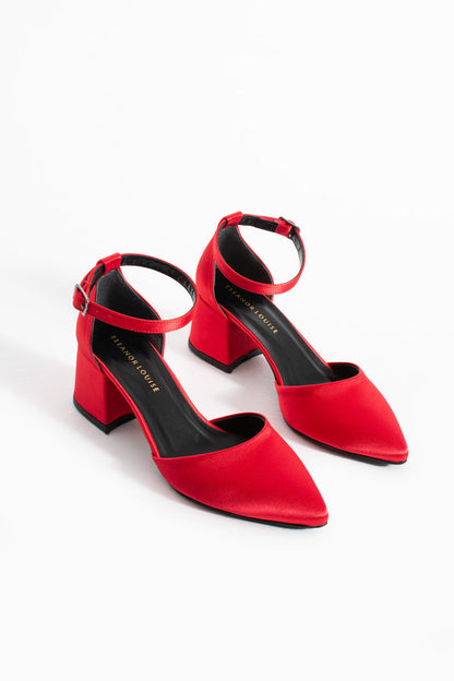 Juna | Red Satin Mid Heels