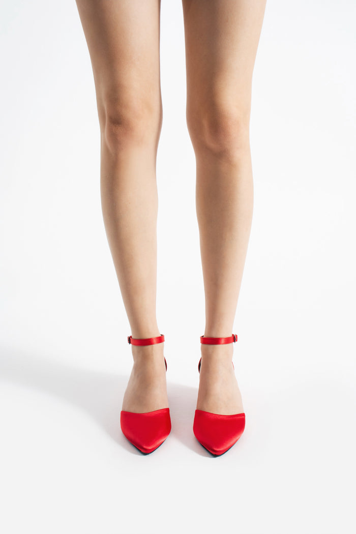 Juna | Red Satin Mid Heels