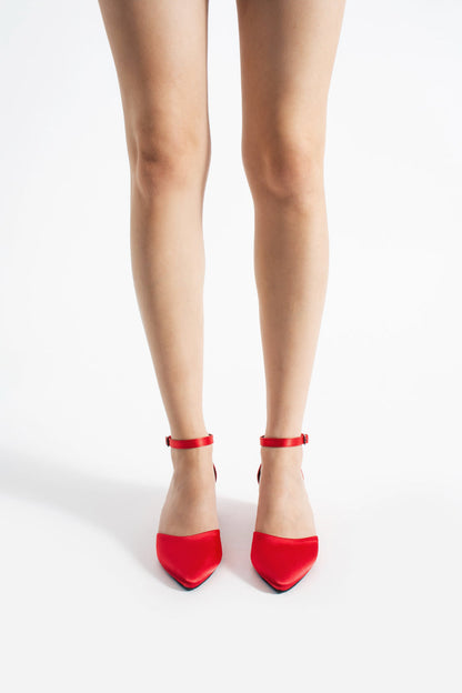 Juna | Red Satin Mid Heels