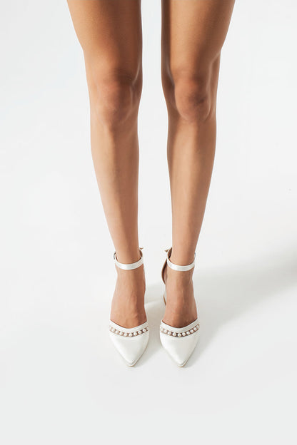 Kathleen | Ivory Satin High Heels with Pearls