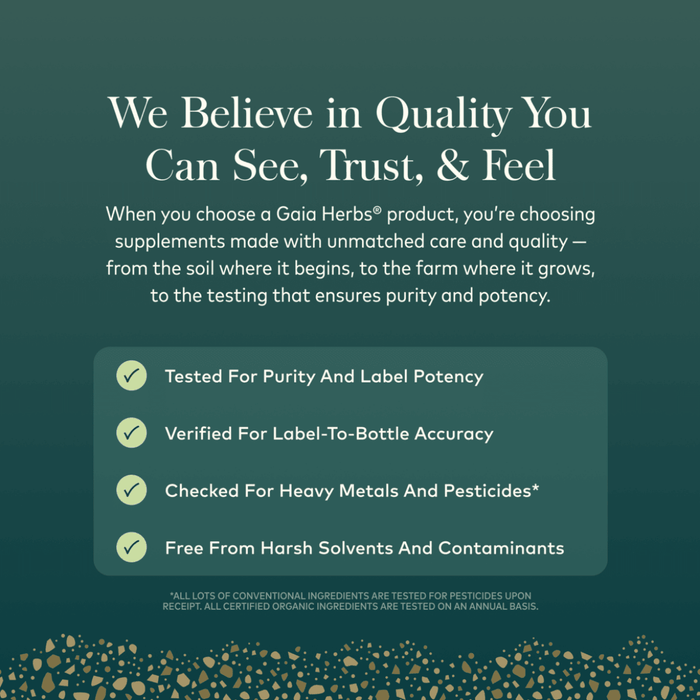 We Believe in Quality You Can See, Trust, & Feel language on a green background with illustration soil at the bottom