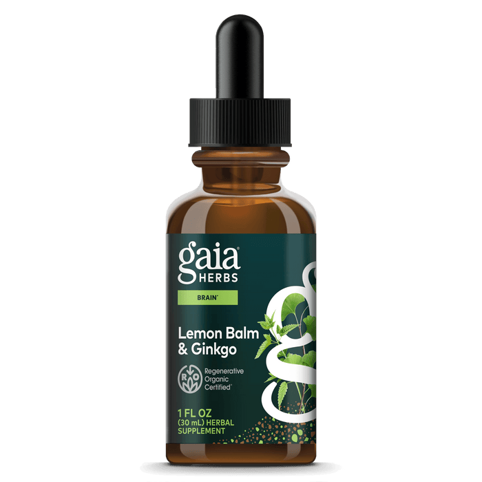 Gaia Herbs Lemon Balm & Ginkgo Extract, Certified Organic for Brain Health || 1 oz
