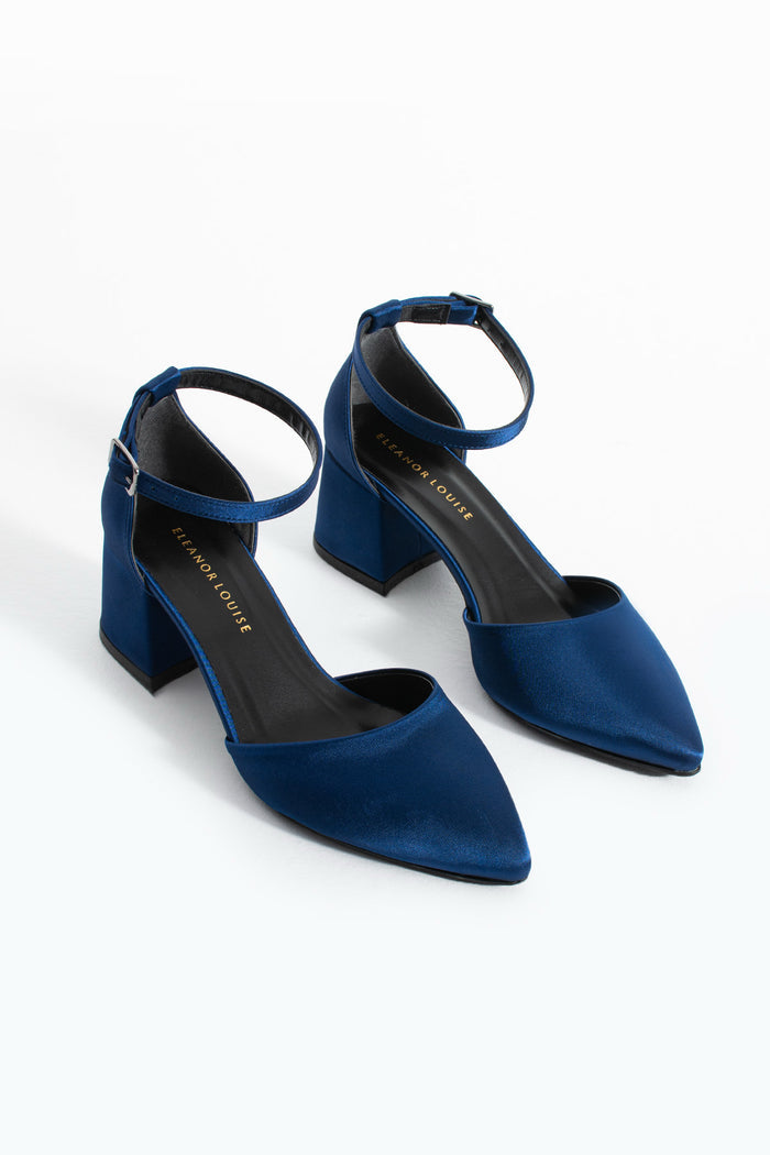 Leni | Navy Satin Mid Heels