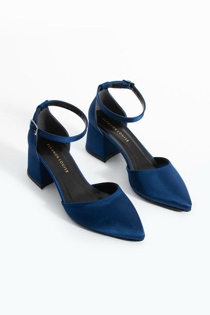 Leni | Navy Satin Mid Heels