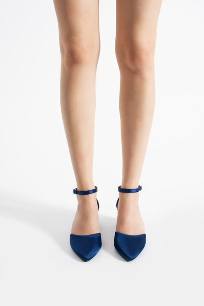 Leni | Navy Satin Mid Heels