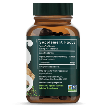 Lion's Mane Mushroom Supplement Facts 40 Count