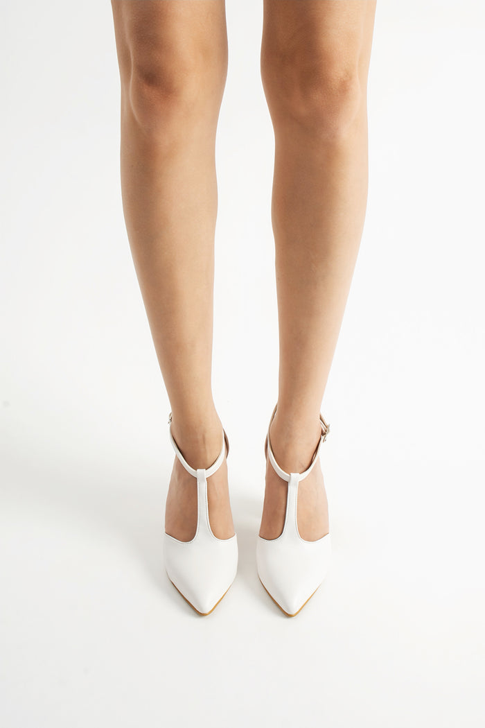 Lucie | White T-Strap High Heels