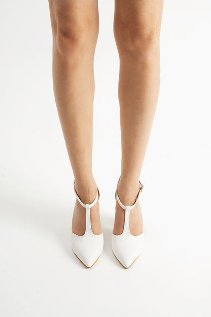 Lucie | White T-Strap High Heels