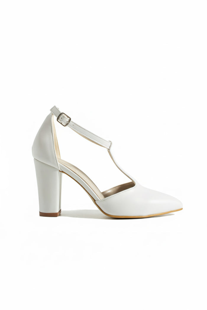 Lucie | White T-Strap High Heels