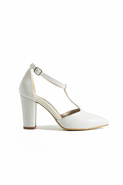 Lucie | White T-Strap High Heels