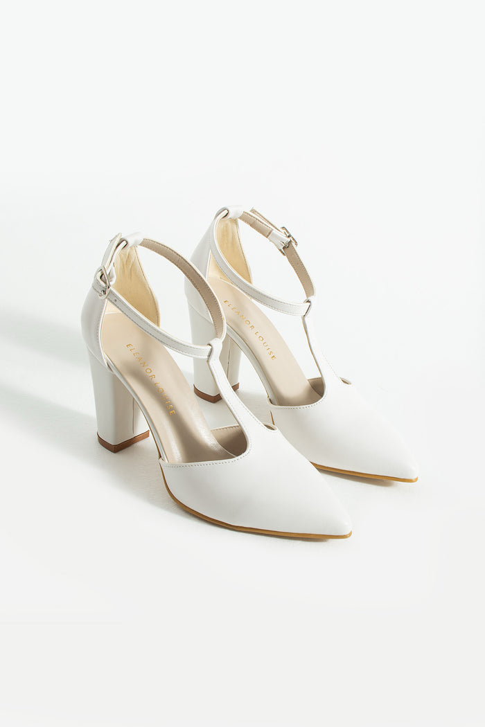 Lucie | White T-Strap High Heels