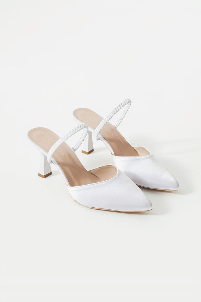 Marisol | White Satin Slingback Heels