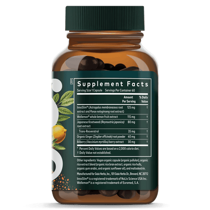 Gaia Herbs Metabolic Activator || 60 ct Supplement Facts Bottle Panel