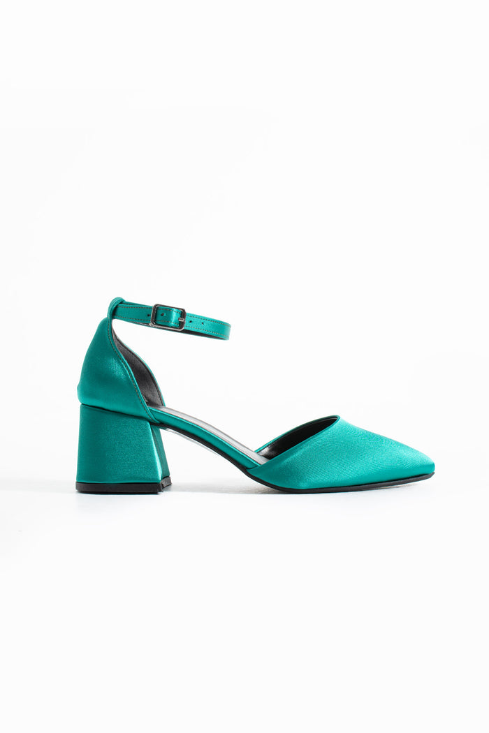 Mira | Emerald Green Satin Mid Heels