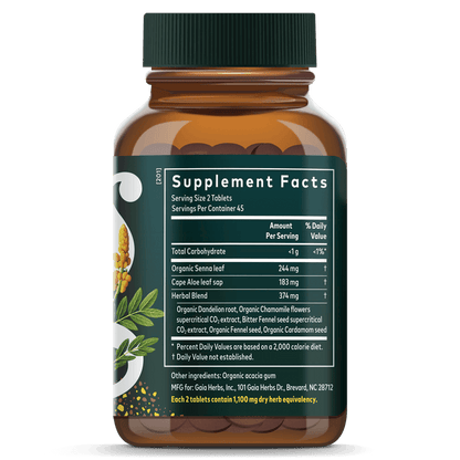 Gaia Herbs Natural Laxative 90 count Supplement Facts bottle panel