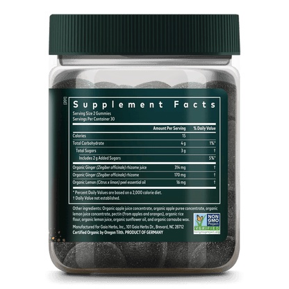 Gaia Herbs Nausea Gummies || 60 ct Supplement Facts Bottle Label