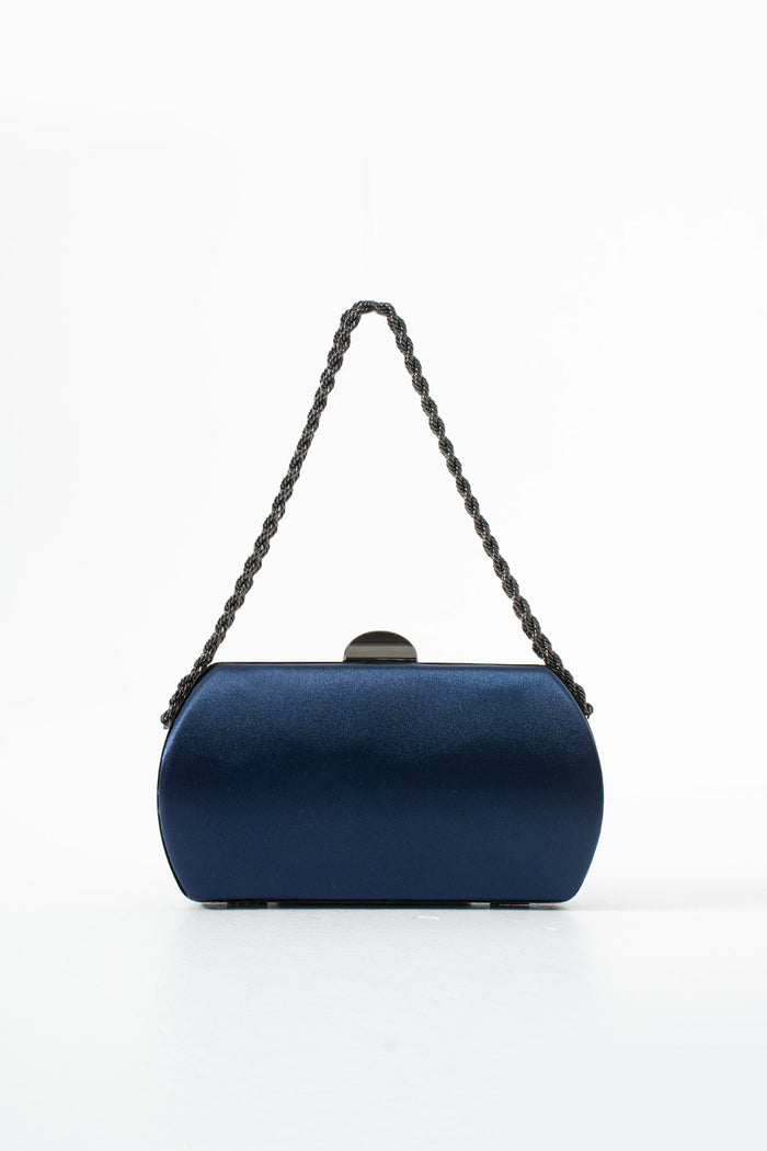 Navy Satin Bridal Evening Clutch Bags with Chain