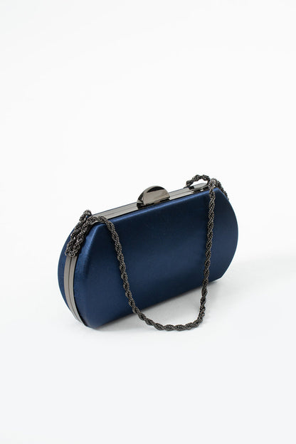 Navy Satin Bridal Evening Clutch Bags with Chain