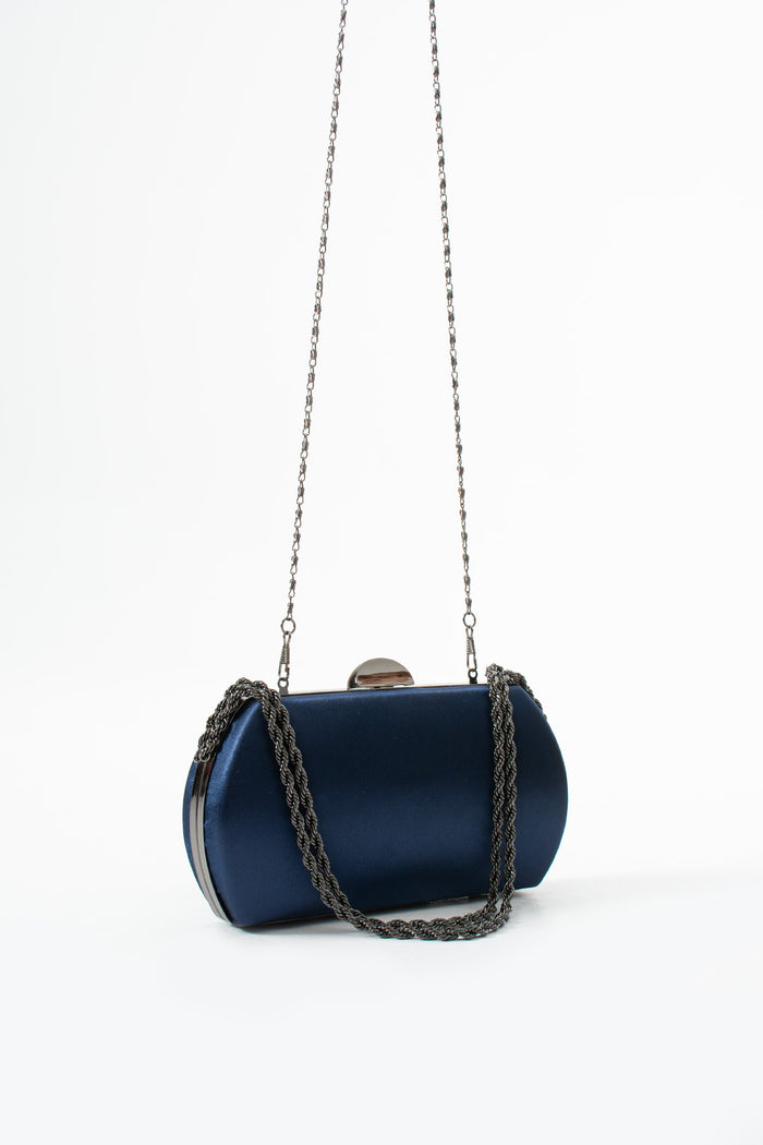 Navy Satin Bridal Evening Clutch Bags with Chain
