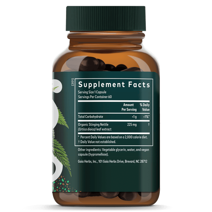 Gaia Herbs Nettle Leaf 60 Count Bottle Supplement Facts