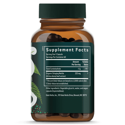 Gaia Herbs Nettle Leaf 60 Count Bottle Supplement Facts