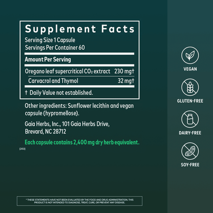 Gaia Herbs Oil of Oregano 60 count Supplement Facts