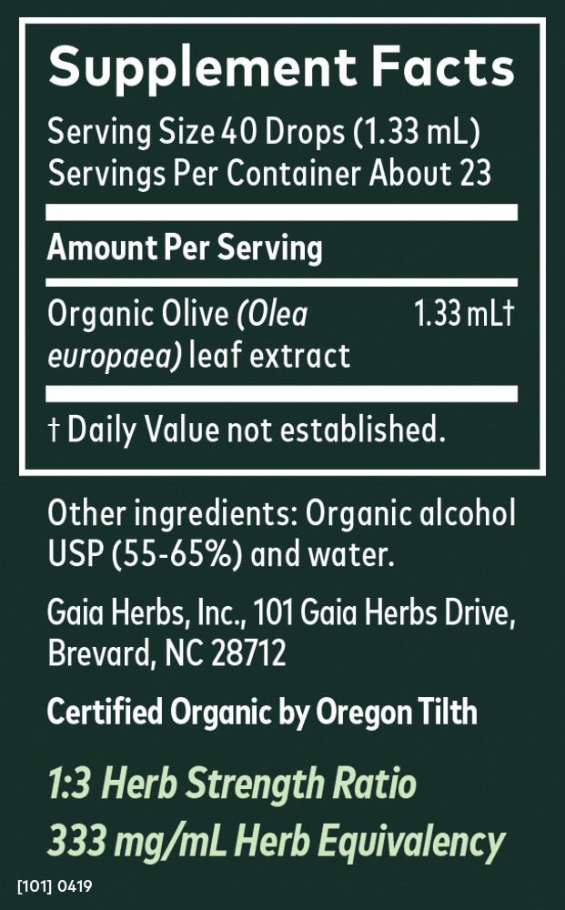 Olive Leaf Extract, Certified Organic - Gaia Herbs