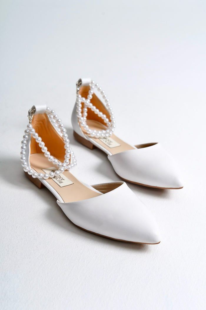 Opal | White Flats with Pearls