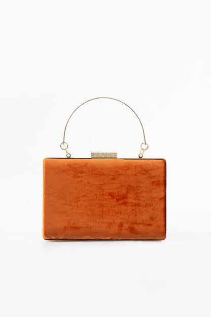 Orange Velvet Bridal Evening Clutch Bags with Chain