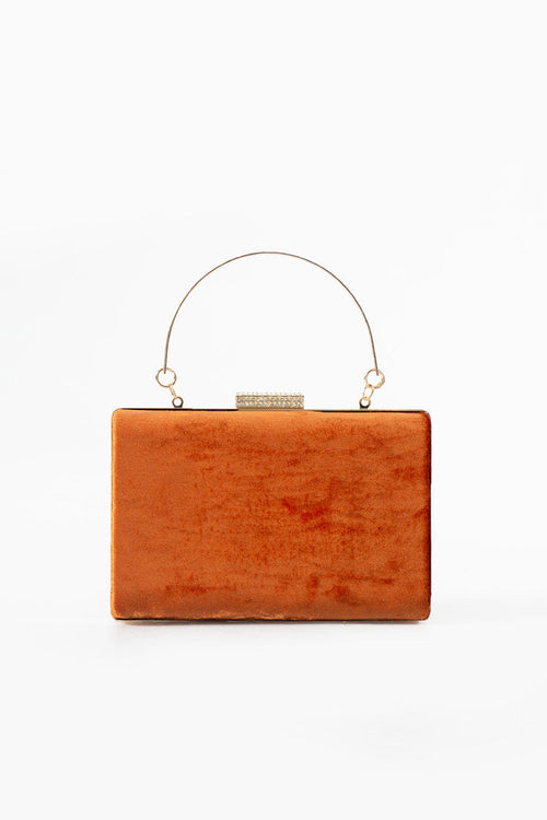 Orange Velvet Bridal Evening Clutch Bags with Chain