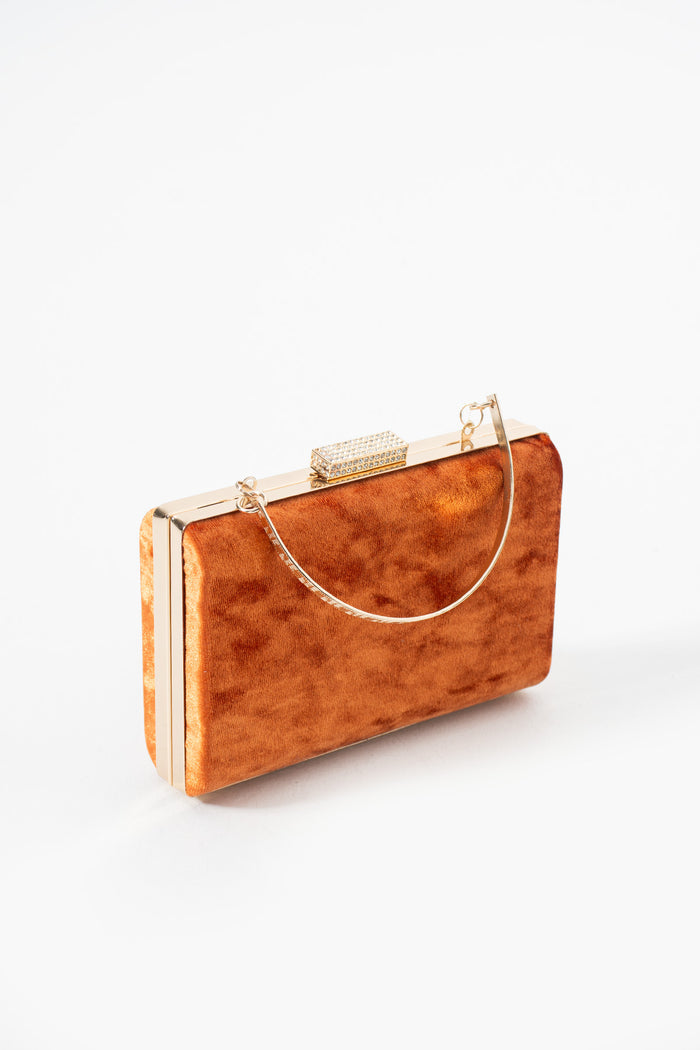 Orange Velvet Bridal Evening Clutch Bags with Chain