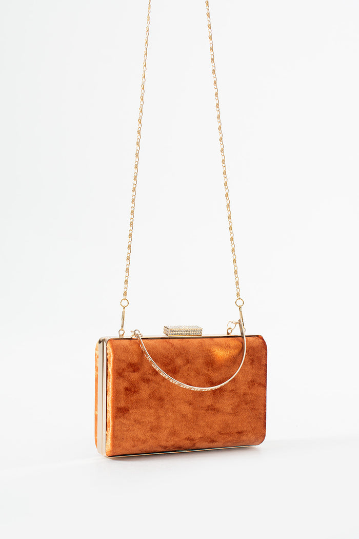 Orange Velvet Bridal Evening Clutch Bags with Chain