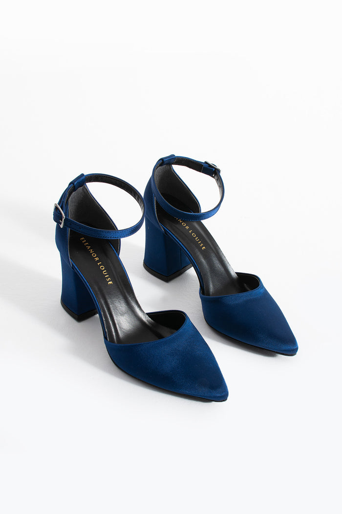Orel | Navy Blue Satin High Heels