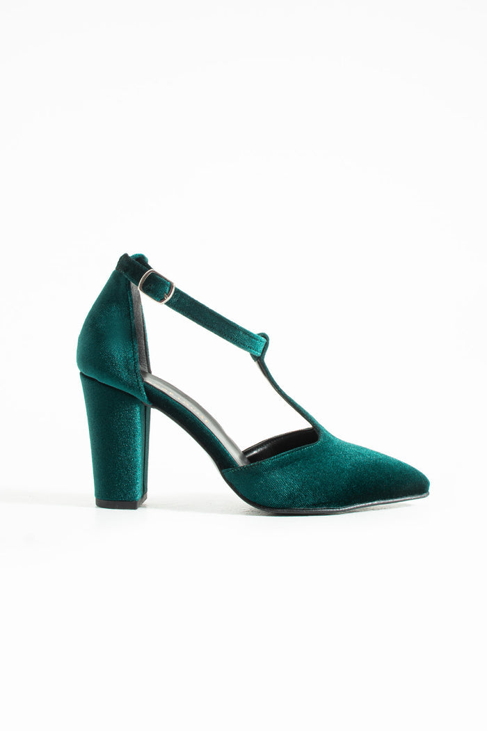 Orlane | Emerald Green Velvet T-Strap High Heels