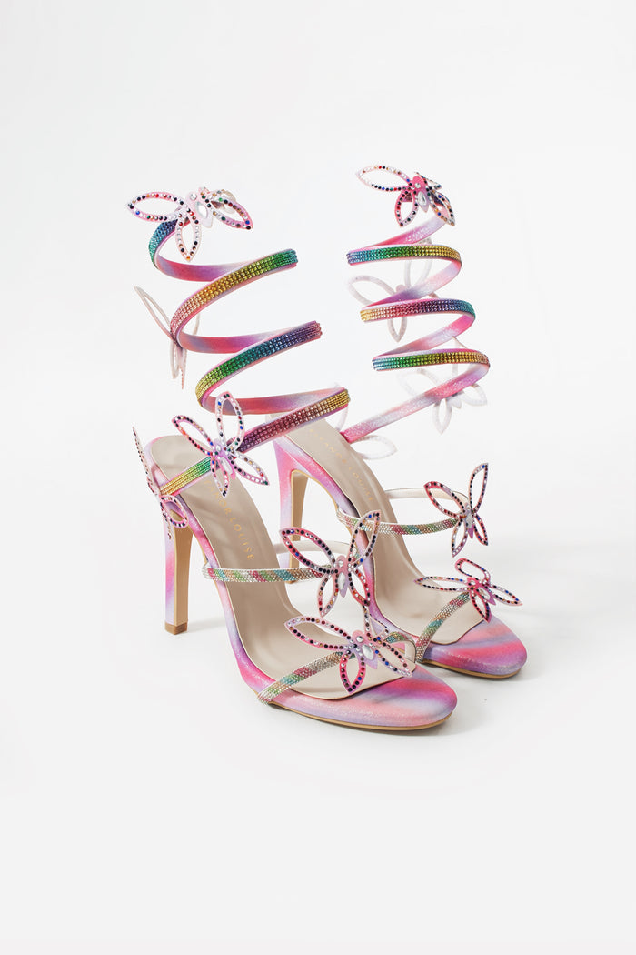 Papillion | Butterfly Ankle Wrap Rainbow High Heel Sandals