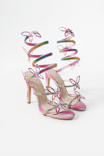 Papillion | Butterfly Ankle Wrap Rainbow High Heel Sandals