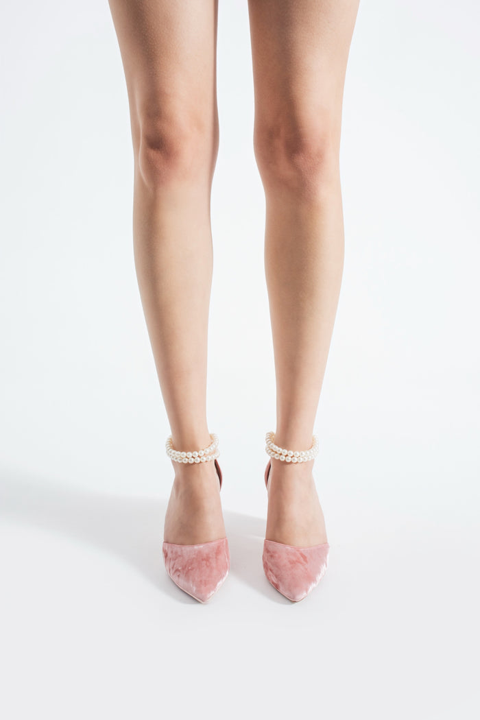 Pavira | Rose Velvet High Heels with Pearls