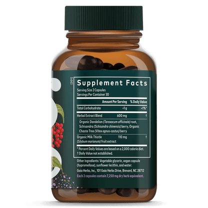 Gaia Herbs Cycle Support for Women || 60 ct Supplement Facts Bottle Panel