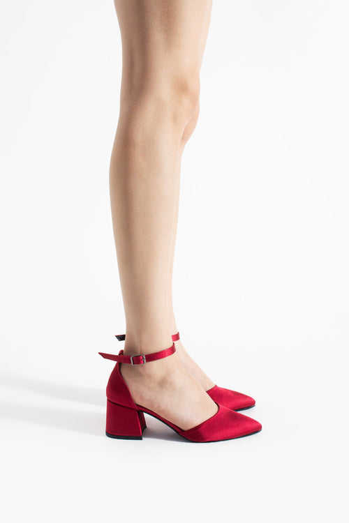 Pina | Burgundy Satin Mid Heels