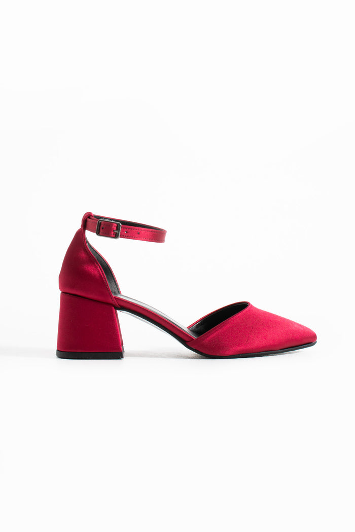 Pina | Burgundy Satin Mid Heels