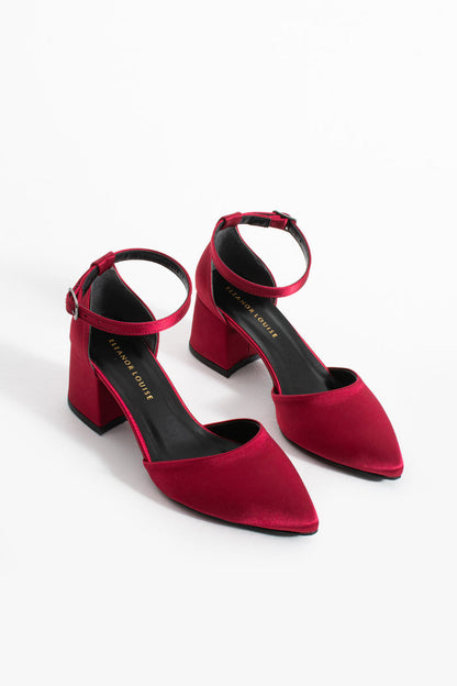 Pina | Burgundy Satin Mid Heels