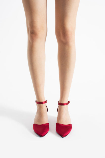 Pina | Burgundy Satin Mid Heels