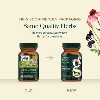 Gaia Herbs Quick Defense for Immune Support || 20 ct Old New Comparison