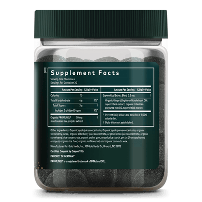 Gaia Herbs Immune Rapid Defense Gummies || 60 ct Supplement Facts Bottle Panel