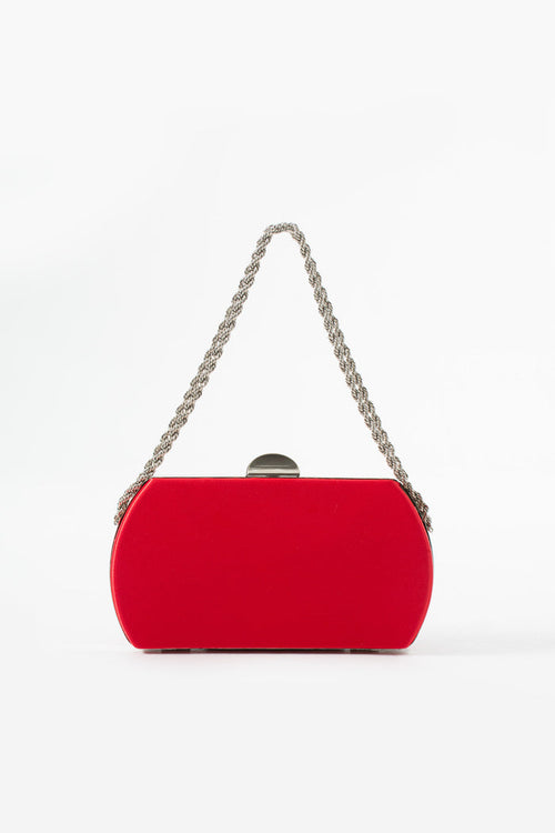 Red Satin Bridal Evening Clutch Bags with Chain