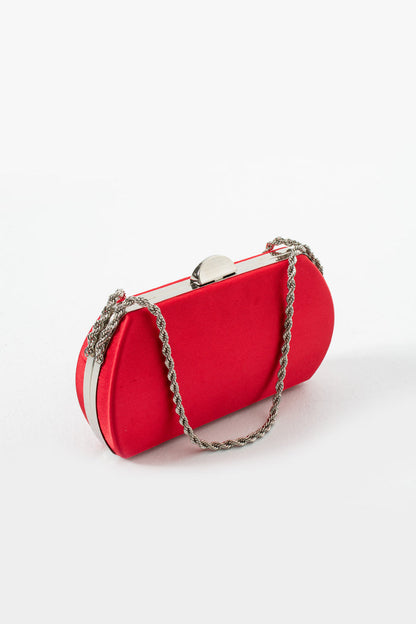 Red Satin Bridal Evening Clutch Bags with Chain