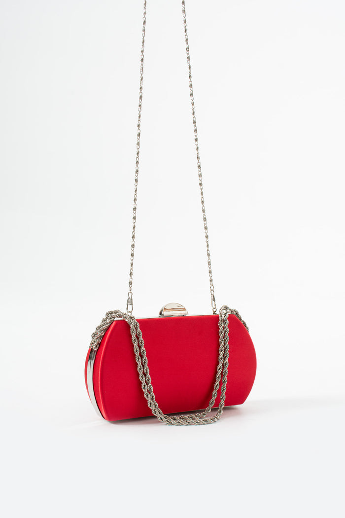 Red Satin Bridal Evening Clutch Bags with Chain