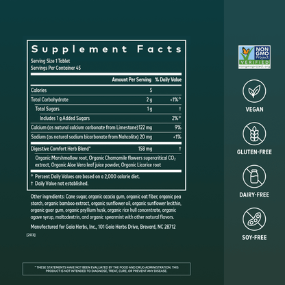 Gaia Herbs Reflux Relief for Digestive Support || 45 ct Supplement Facts