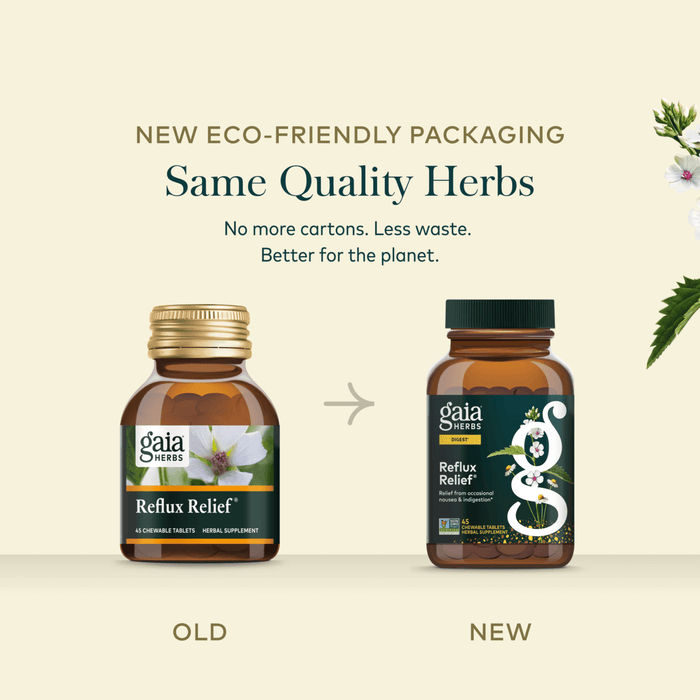 Gaia Herbs Reflux Relief for Digestive Support || 45 ct Old New Comparison