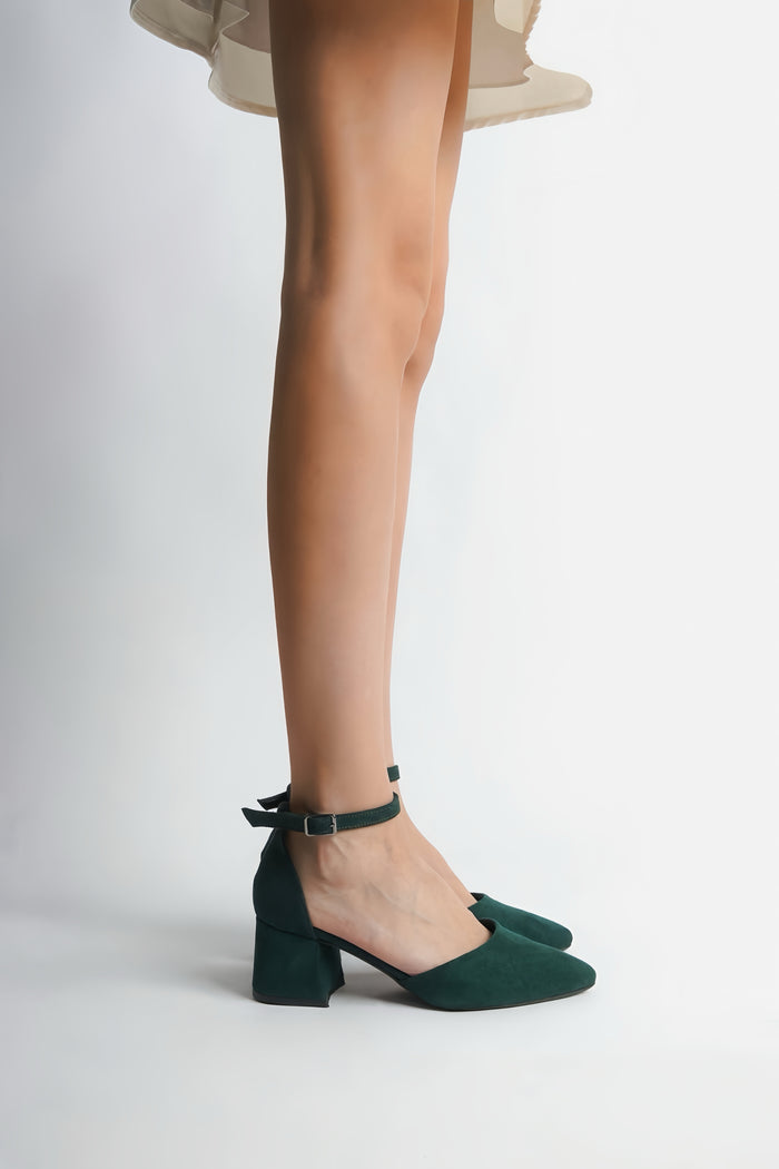 Regina | Emerald Green Suede Mid Heels